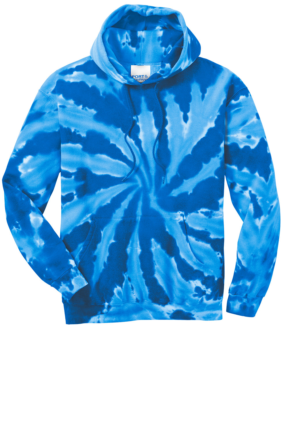 Port & Company PC146 Mens Tie-Dye Fleece Hooded Sweatshirt Hoodie Royal Blue Flat Front