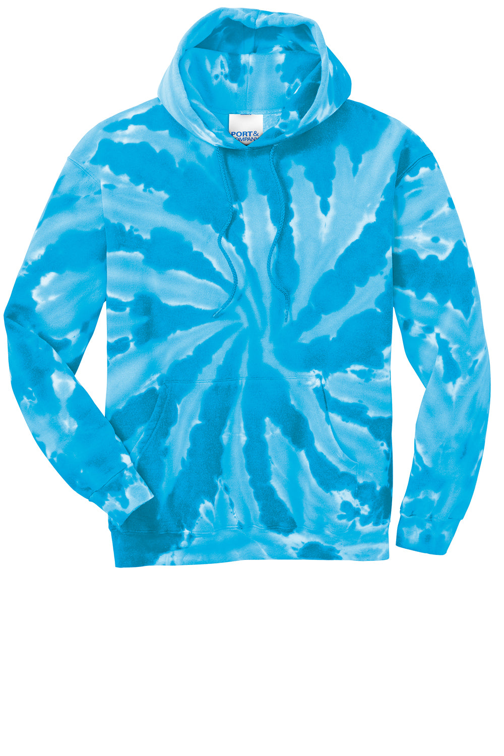 Port & Company PC146 Mens Tie-Dye Fleece Hooded Sweatshirt Hoodie Turquoise Blue Flat Front