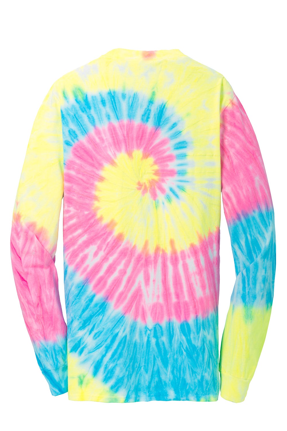 Port & Company PC147LS Mens Tie-Dye Long Sleeve Crewneck T-Shirt Neon Rainbow Flat Back