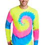 Port & Company Mens Tie-Dye Long Sleeve Crewneck T-Shirt - Neon Rainbow