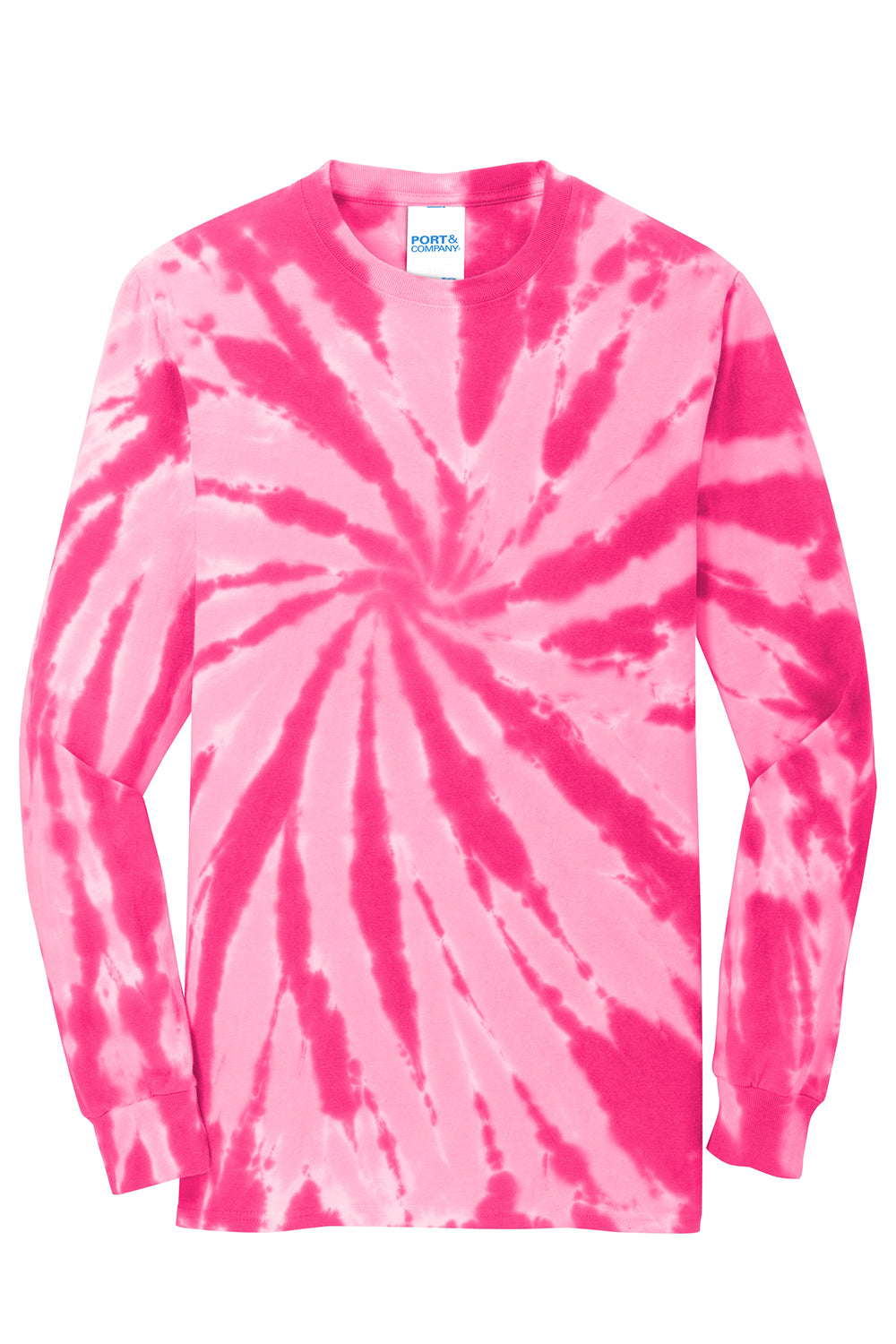 Port & Company PC147LS Mens Tie-Dye Long Sleeve Crewneck T-Shirt Pink Flat Front