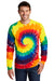 Port & Company PC147LS Mens Tie-Dye Long Sleeve Crewneck T-Shirt Rainbow Model Front