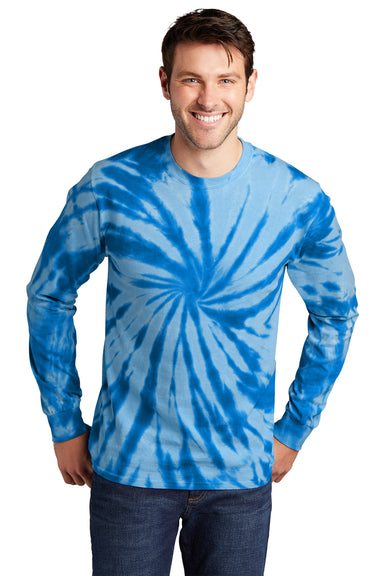 Port & Company PC147LS Mens Tie-Dye Long Sleeve Crewneck T-Shirt Royal Blue Model Front