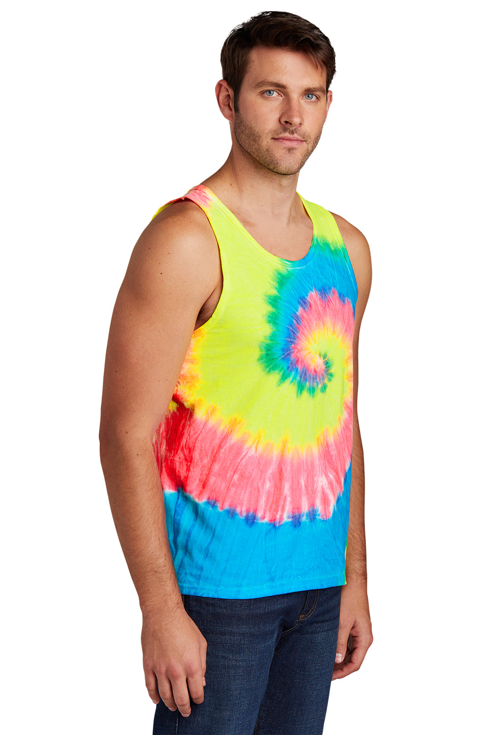 Port & Company PC147TT Mens Tie-Dye Tank Top Neon Rainbow Model 3q