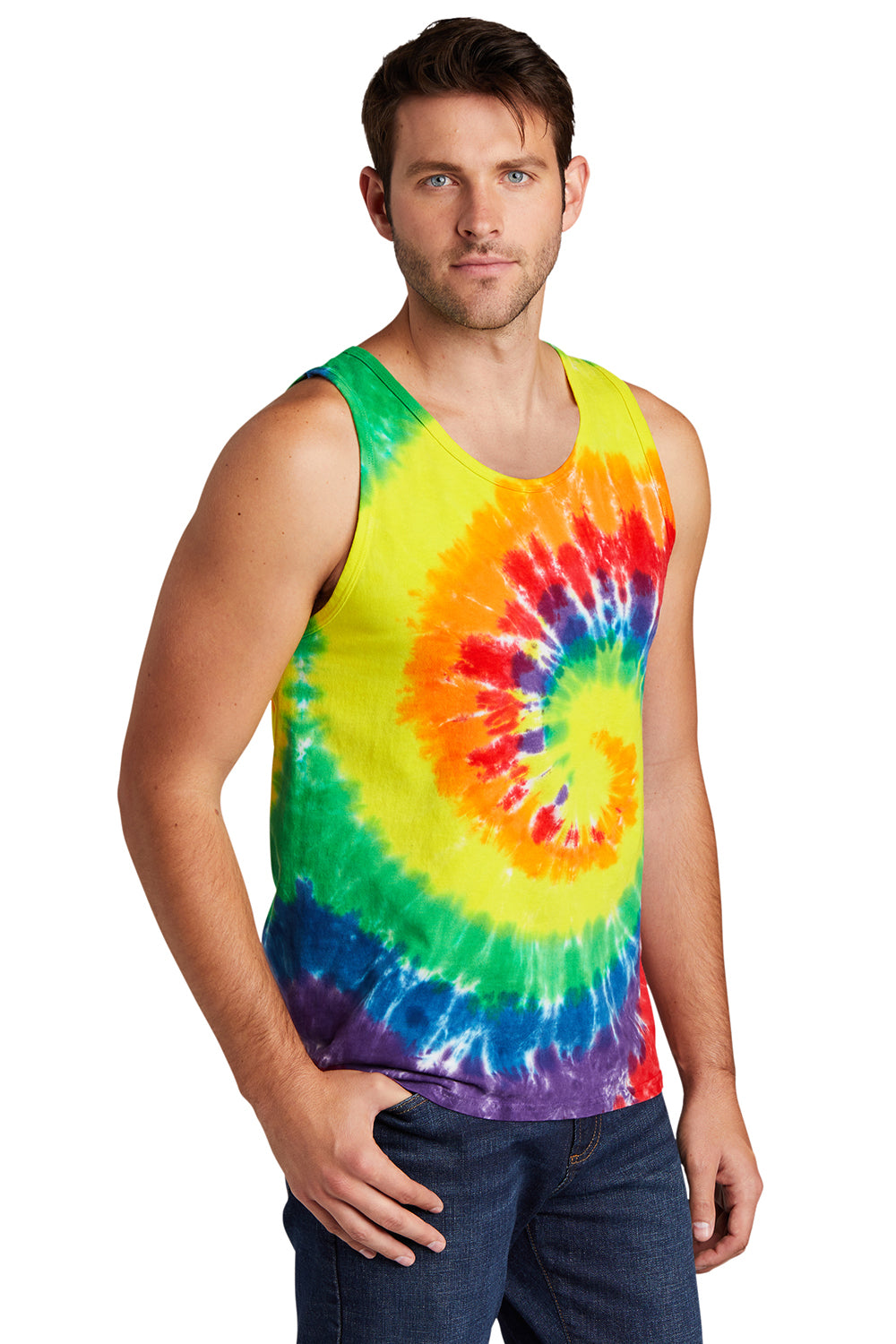 Port & Company PC147TT Mens Tie-Dye Tank Top Rainbow Model 3q