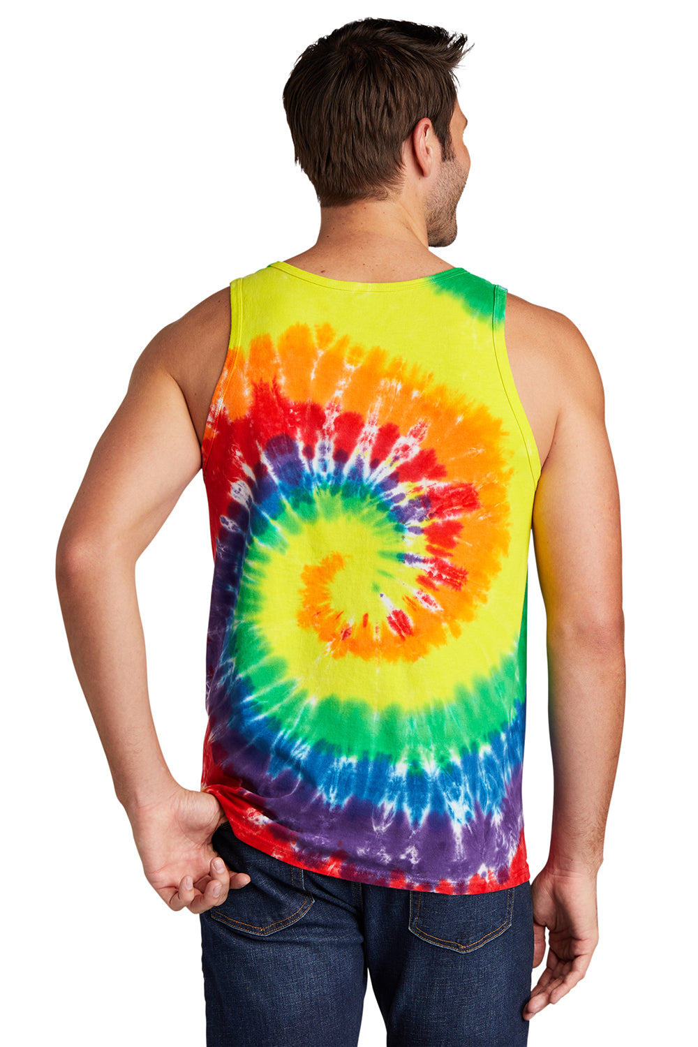 Port & Company PC147TT Mens Tie-Dye Tank Top Rainbow Model Back