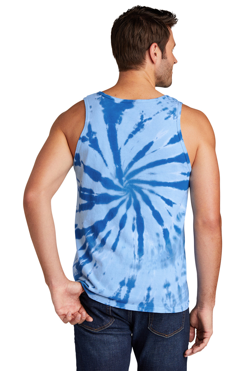 Port & Company PC147TT Mens Tie-Dye Tank Top Royal Blue Model Back