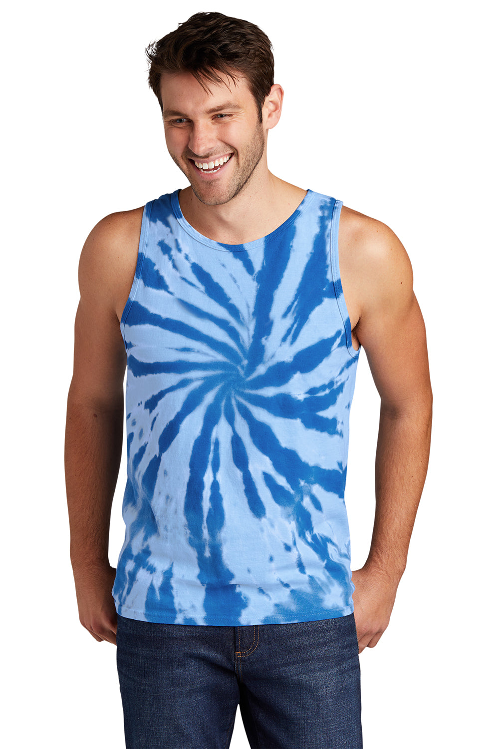 Port & Company PC147TT Mens Tie-Dye Tank Top Royal Blue Model Front