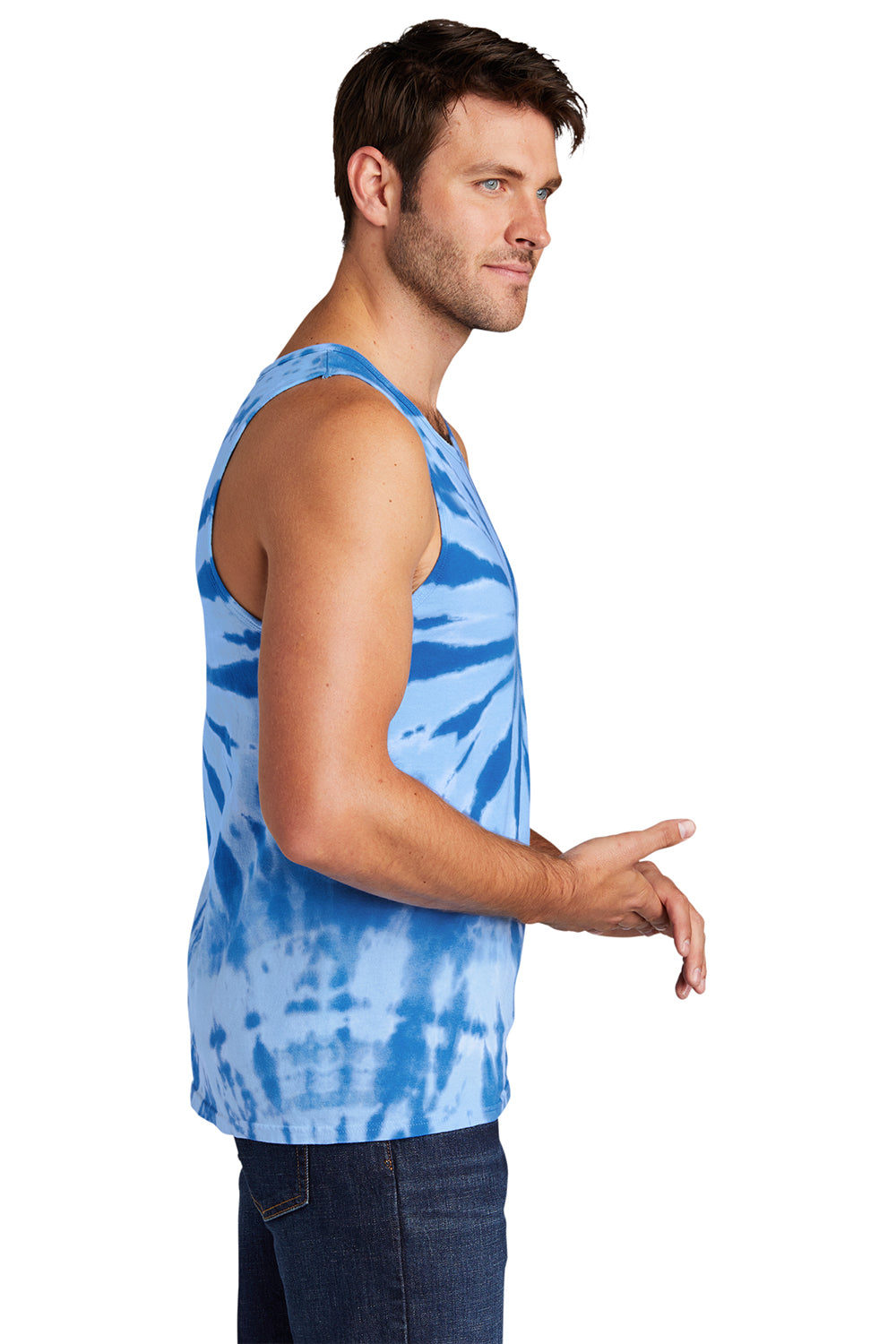 Port & Company PC147TT Mens Tie-Dye Tank Top Royal Blue Model Side