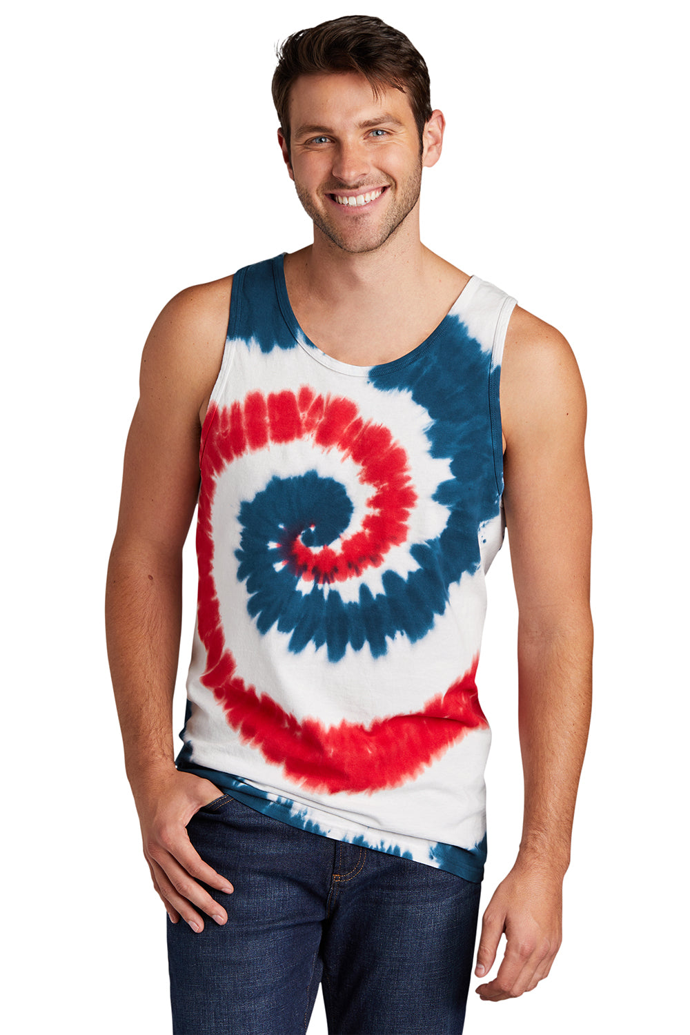 Port & Company PC147TT Mens Tie-Dye Tank Top USA Rainbow Model Front