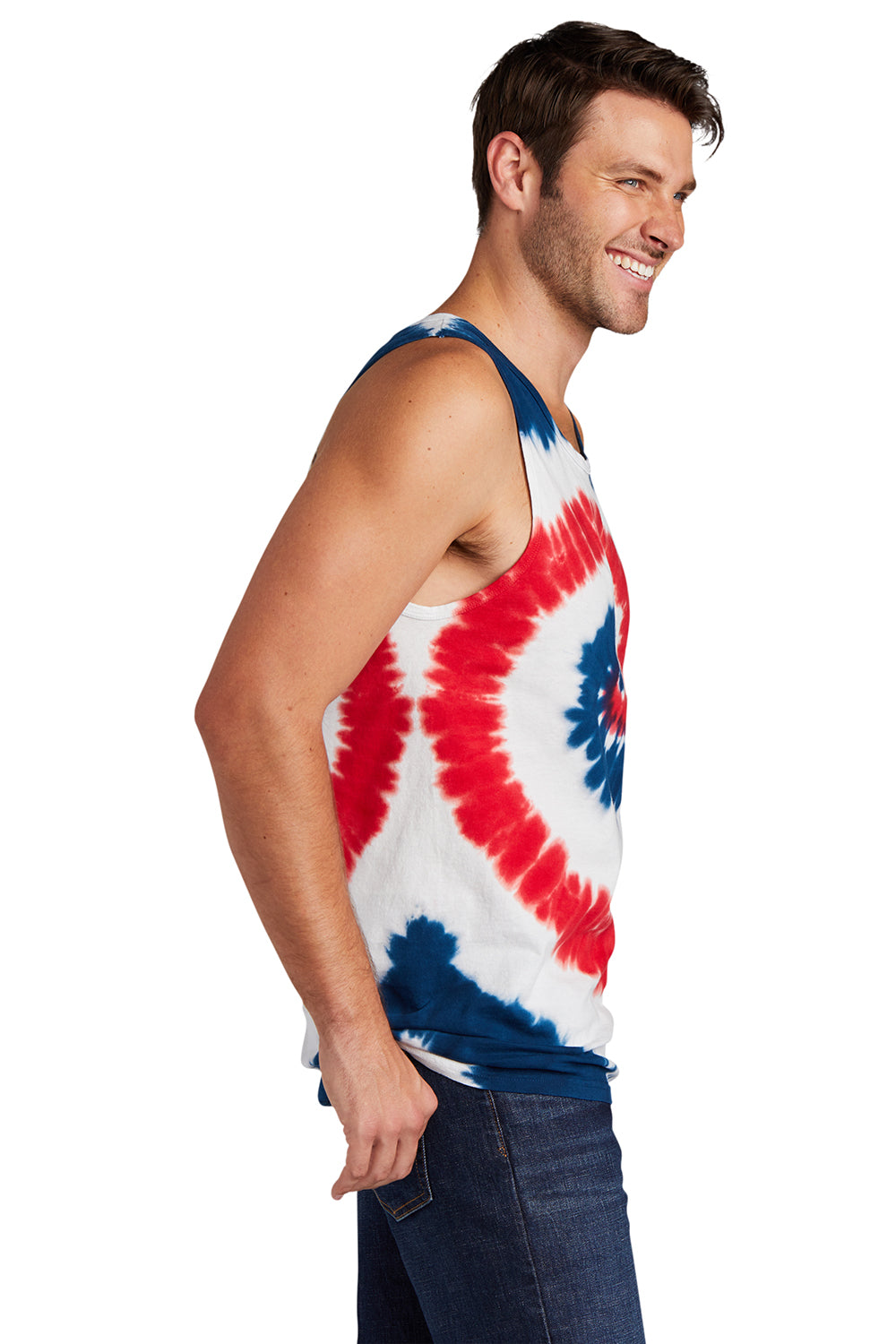 Port & Company PC147TT Mens Tie-Dye Tank Top USA Rainbow Model Side