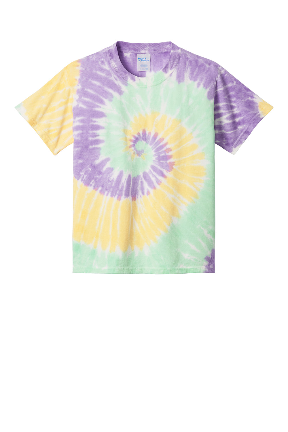 Port & Company PC147Y Youth Tie-Dye Short Sleeve Crewneck T-Shirt Mint Rainbow Flat Front