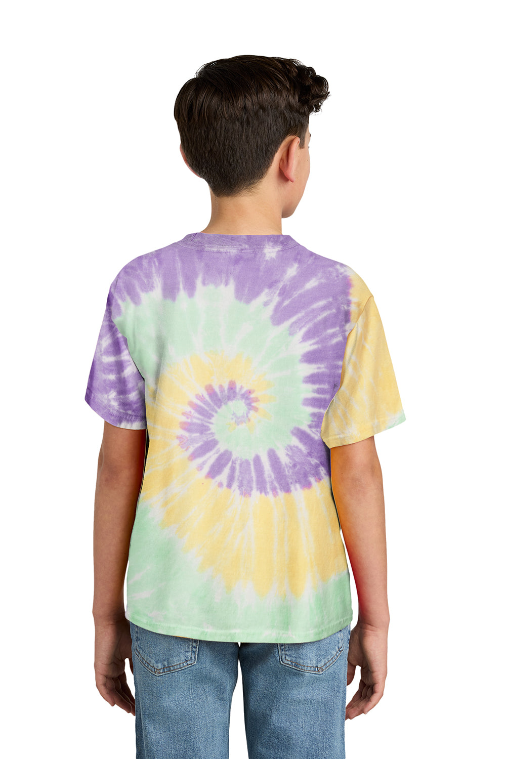 Port & Company PC147Y Youth Tie-Dye Short Sleeve Crewneck T-Shirt Mint Rainbow Model Back