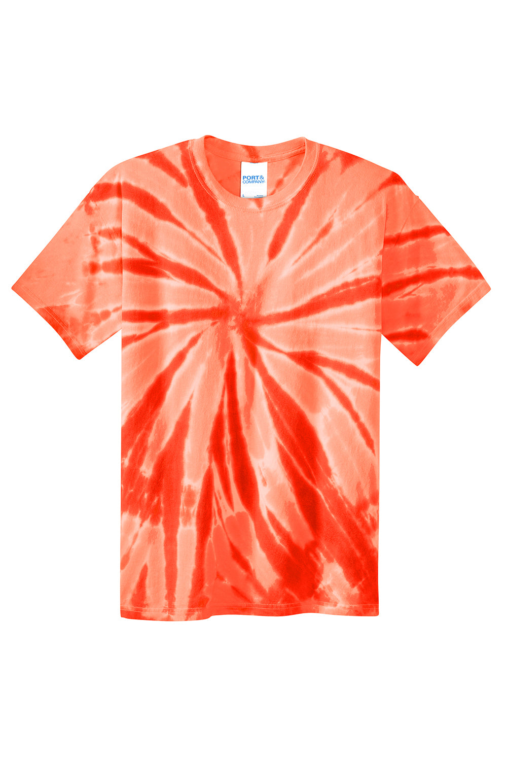 Port & Company PC147Y Youth Tie-Dye Short Sleeve Crewneck T-Shirt Orange Flat Front