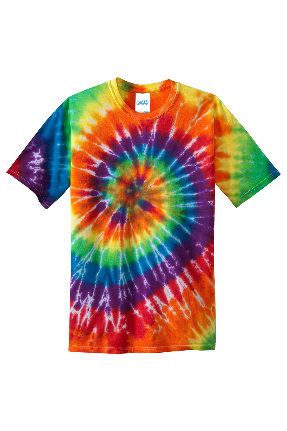 Port & Company PC147Y Youth Tie-Dye Short Sleeve Crewneck T-Shirt Rainbow Flat Front