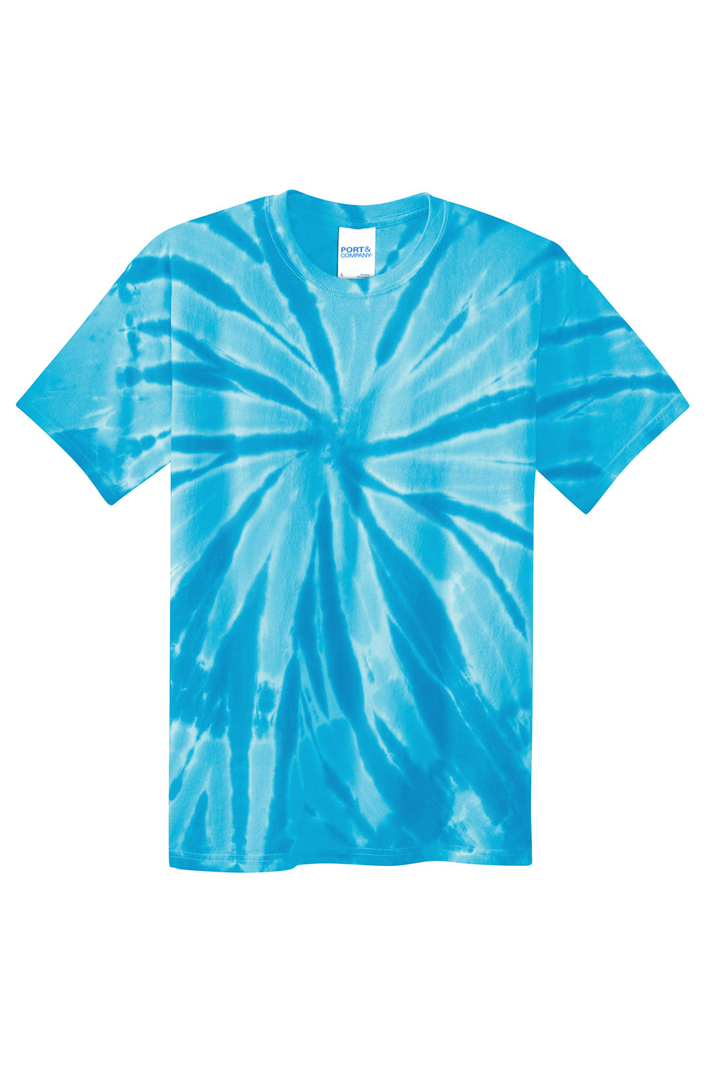 Port & Company PC147Y Youth Tie-Dye Short Sleeve Crewneck T-Shirt Turquoise Blue Flat Front