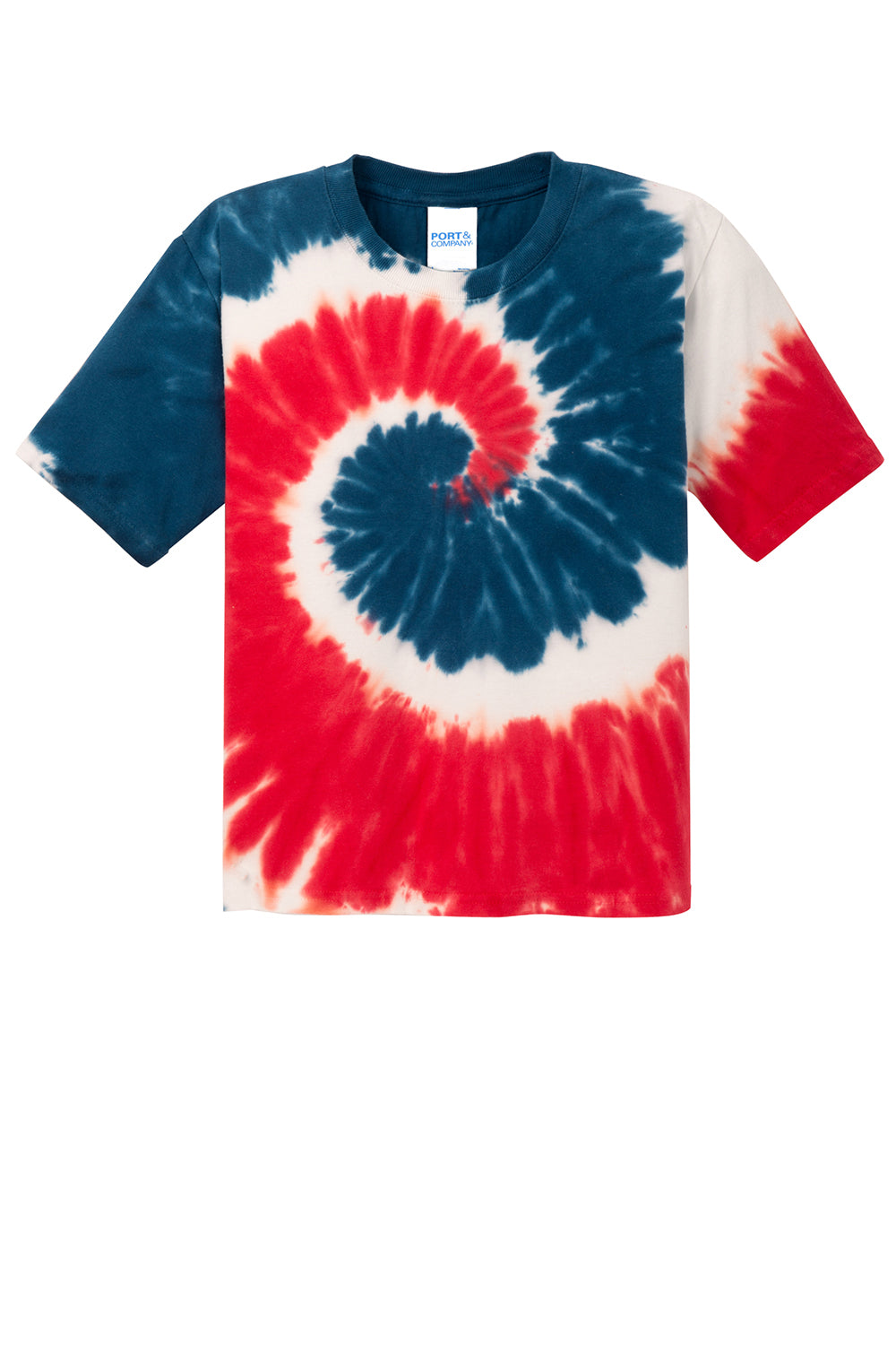 Port & Company PC147Y Youth Tie-Dye Short Sleeve Crewneck T-Shirt USA Rainbow Flat Front