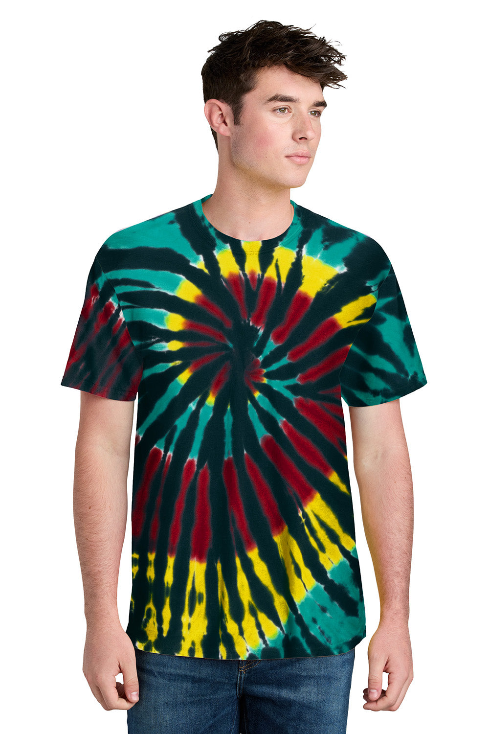 Port & Company PC147 Mens Tie-Dye Short Sleeve Crewneck T-Shirt Island Model Front