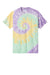 Port & Company PC147 Mens Tie-Dye Short Sleeve Crewneck T-Shirt Mint Rainbow Flat Front