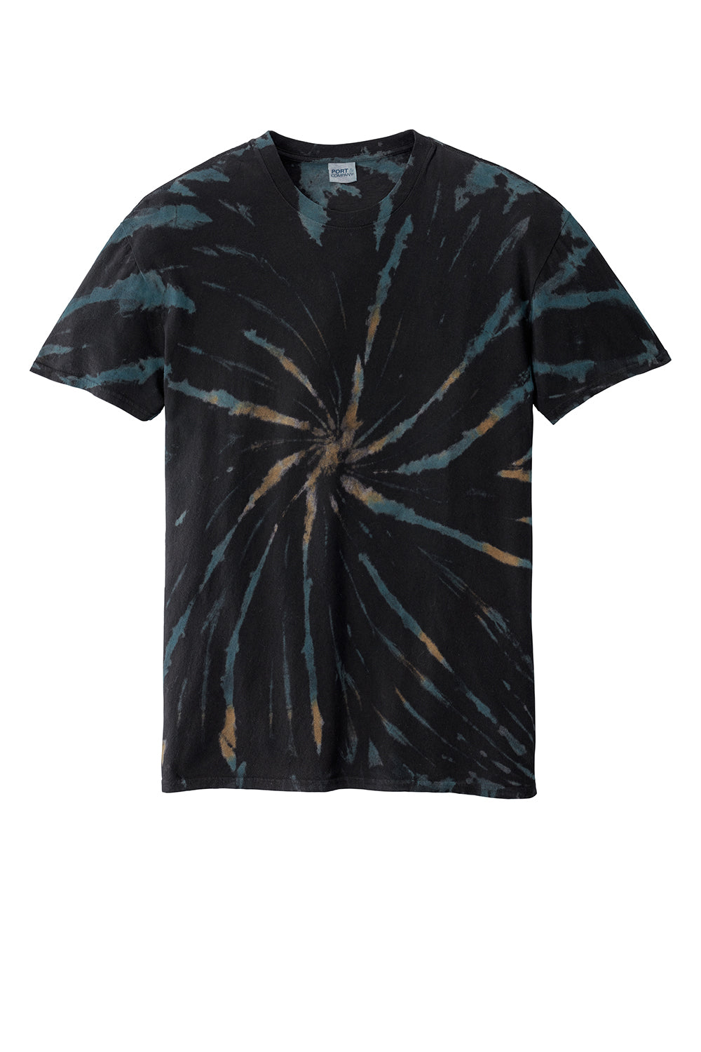 Port & Company PC147 Mens Tie-Dye Short Sleeve Crewneck T-Shirt Black Galaxy Spiral Flat Front