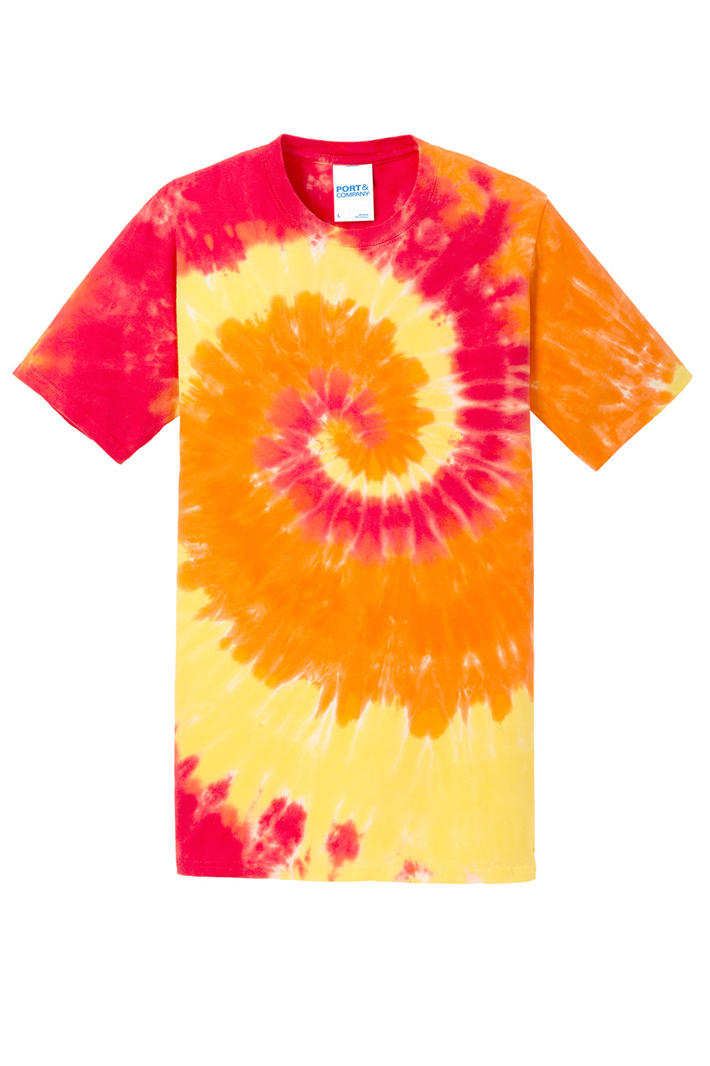 Port & Company PC147 Mens Tie-Dye Short Sleeve Crewneck T-Shirt Blaze Rainbow Flat Front