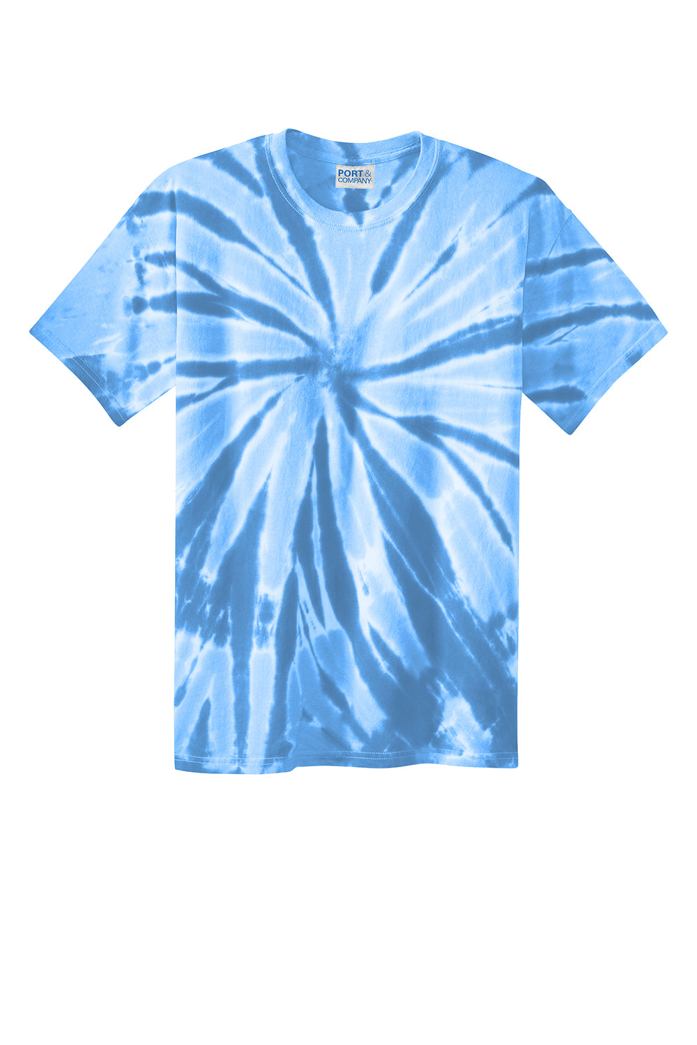 Port & Company PC147 Mens Tie-Dye Short Sleeve Crewneck T-Shirt Light Blue Flat Front