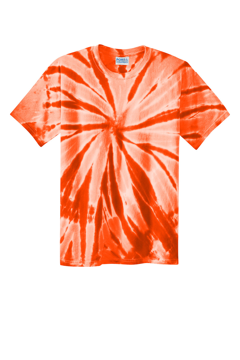 Port & Company PC147 Mens Tie-Dye Short Sleeve Crewneck T-Shirt Orange Flat Front