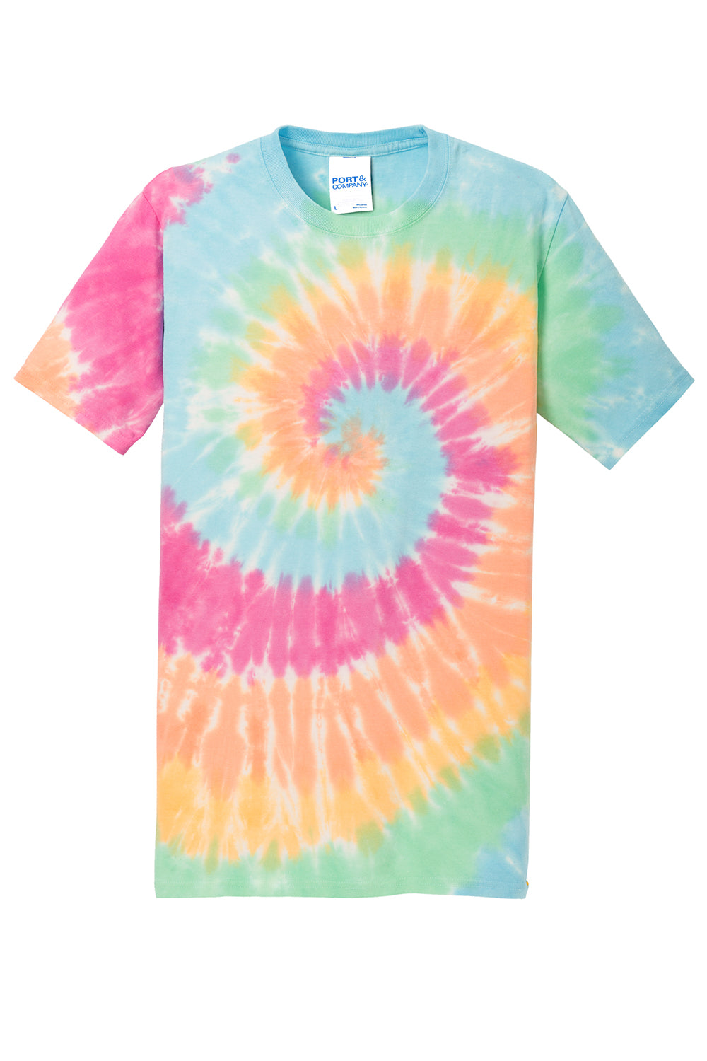 Port & Company PC147 Mens Tie-Dye Short Sleeve Crewneck T-Shirt Pastel Rainbow Flat Front