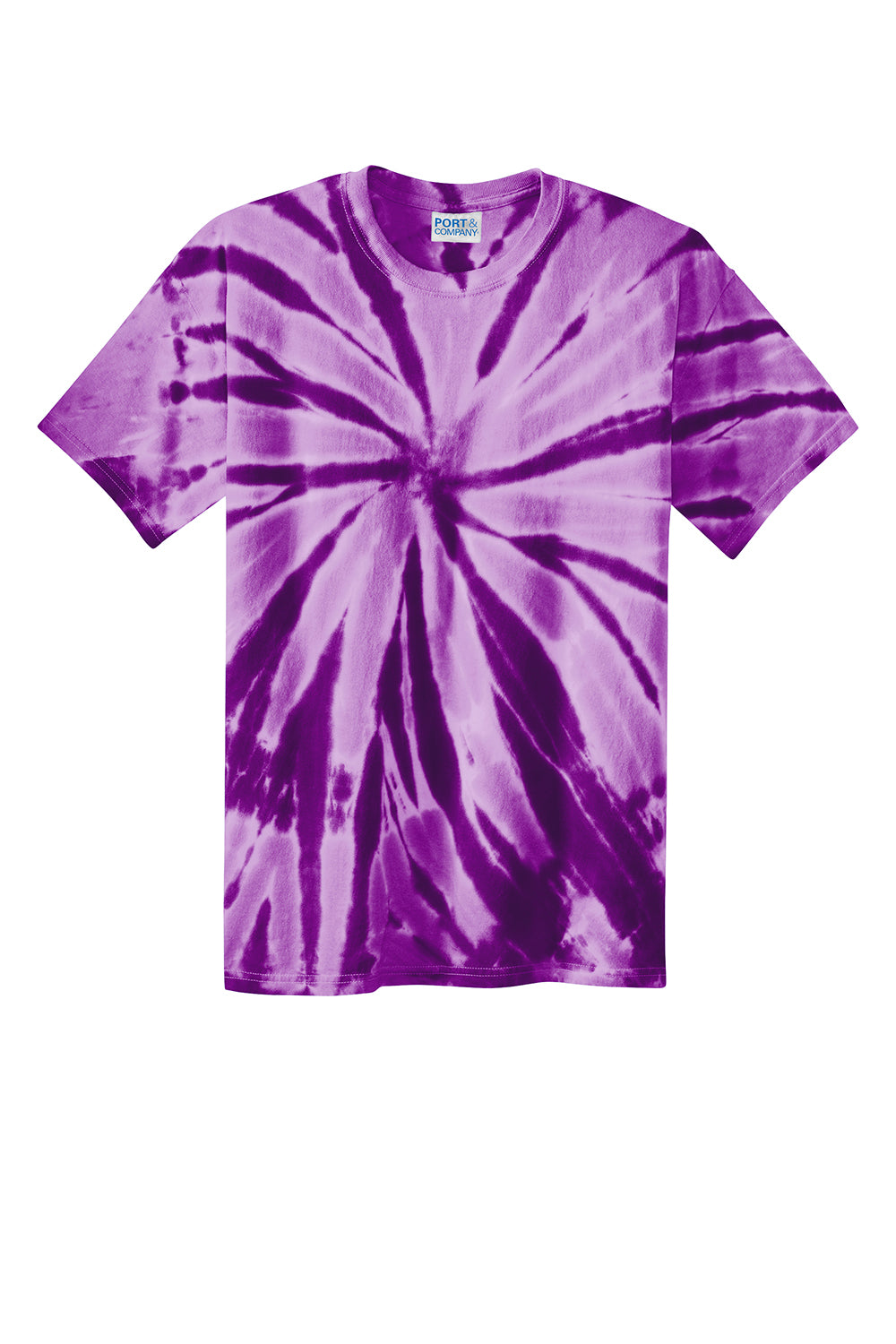 Port & Company PC147 Mens Tie-Dye Short Sleeve Crewneck T-Shirt Purple Flat Front