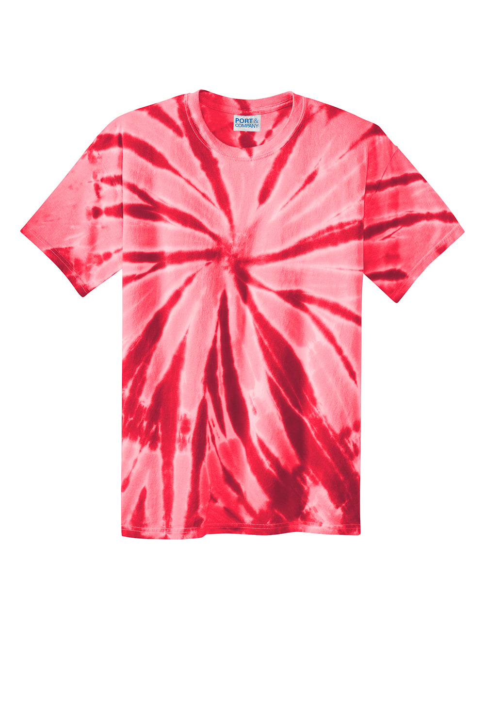 Port & Company PC147 Mens Tie-Dye Short Sleeve Crewneck T-Shirt Red Flat Front