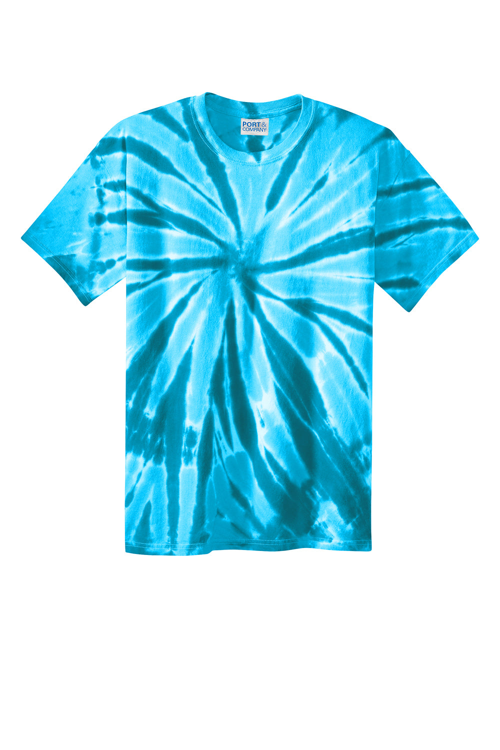 Port & Company PC147 Mens Tie-Dye Short Sleeve Crewneck T-Shirt Turquoise Blue Flat Front