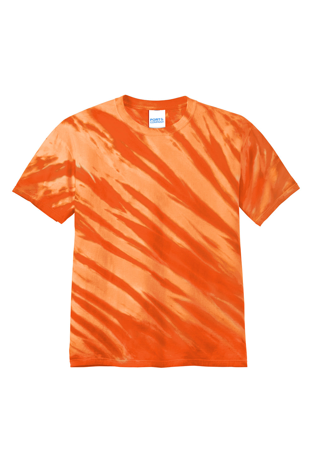 Port & Company PC148 Mens Tie-Dye Short Sleeve Crewneck T-Shirt Orange Flat Front