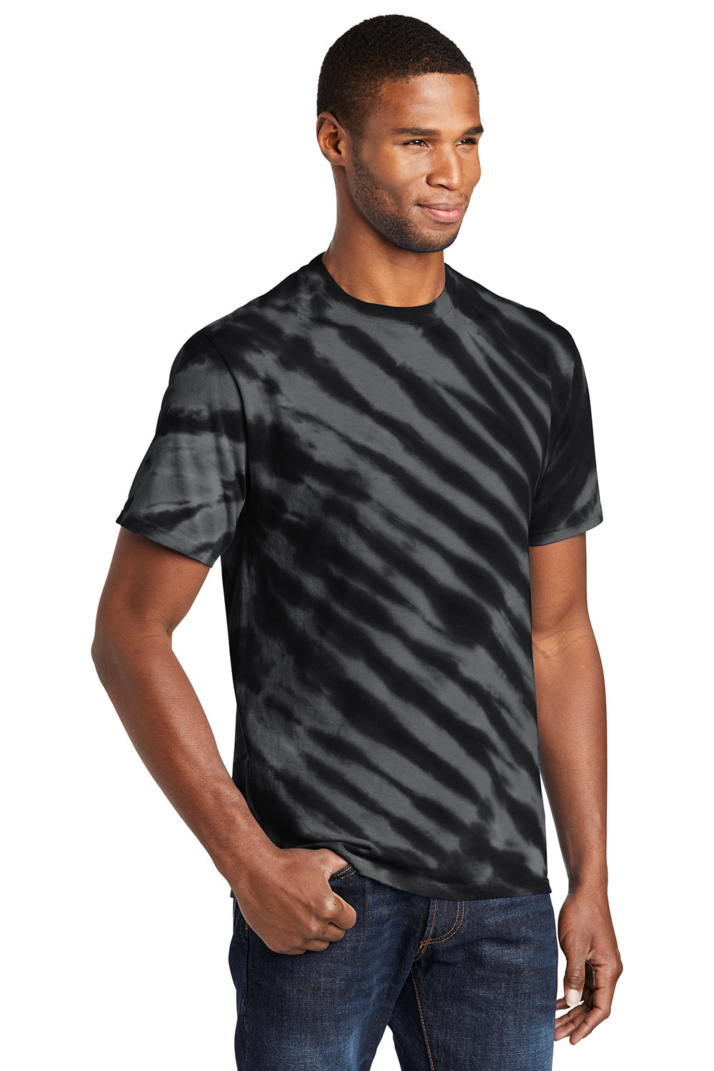 Port & Company PC148 Mens Tie-Dye Short Sleeve Crewneck T-Shirt Black Model 3q