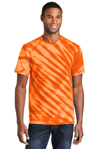 Port & Company PC148 Mens Tie-Dye Short Sleeve Crewneck T-Shirt Orange Model Front