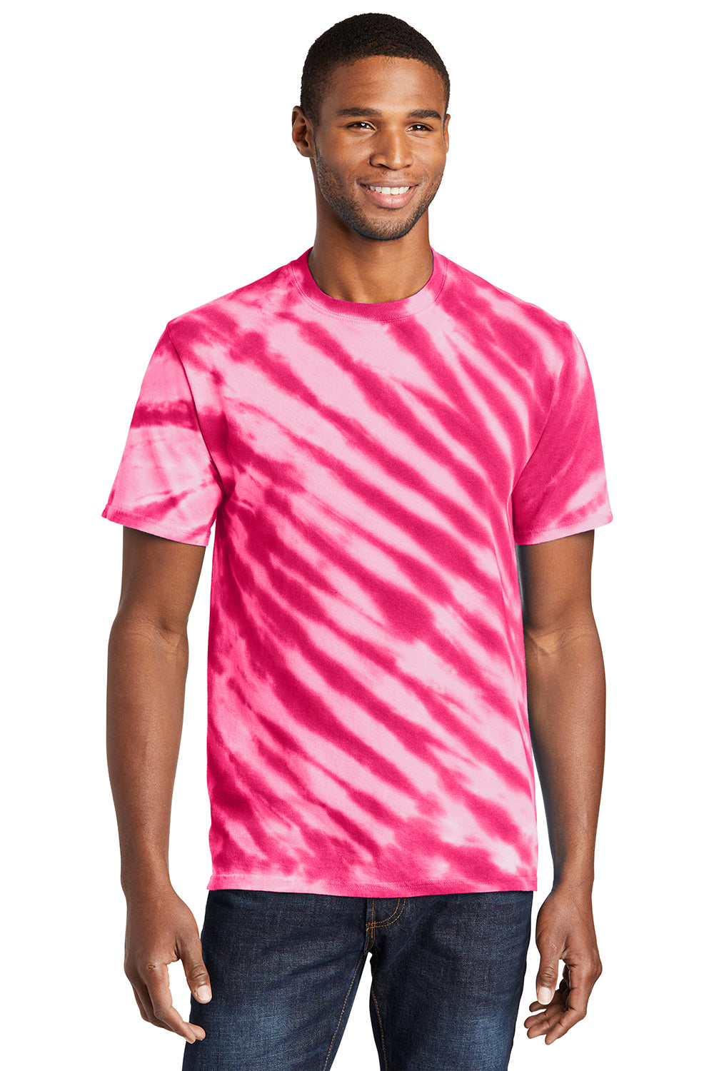 Port & Company PC148 Mens Tie-Dye Short Sleeve Crewneck T-Shirt Pink Model Front