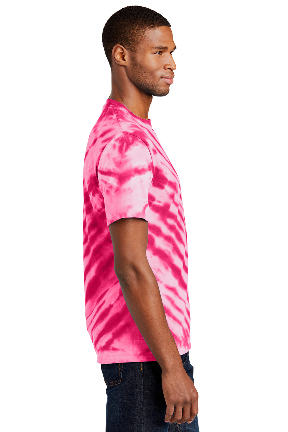 Port & Company PC148 Mens Tie-Dye Short Sleeve Crewneck T-Shirt Pink Model Side