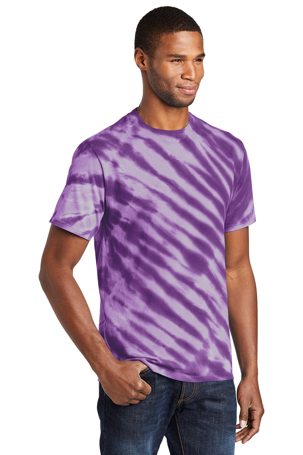 Port & Company PC148 Mens Tie-Dye Short Sleeve Crewneck T-Shirt Purple Model 3q