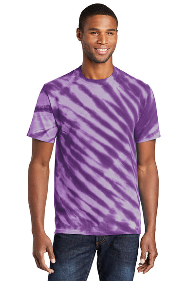 Port & Company PC148 Mens Tie-Dye Short Sleeve Crewneck T-Shirt Purple Model Front