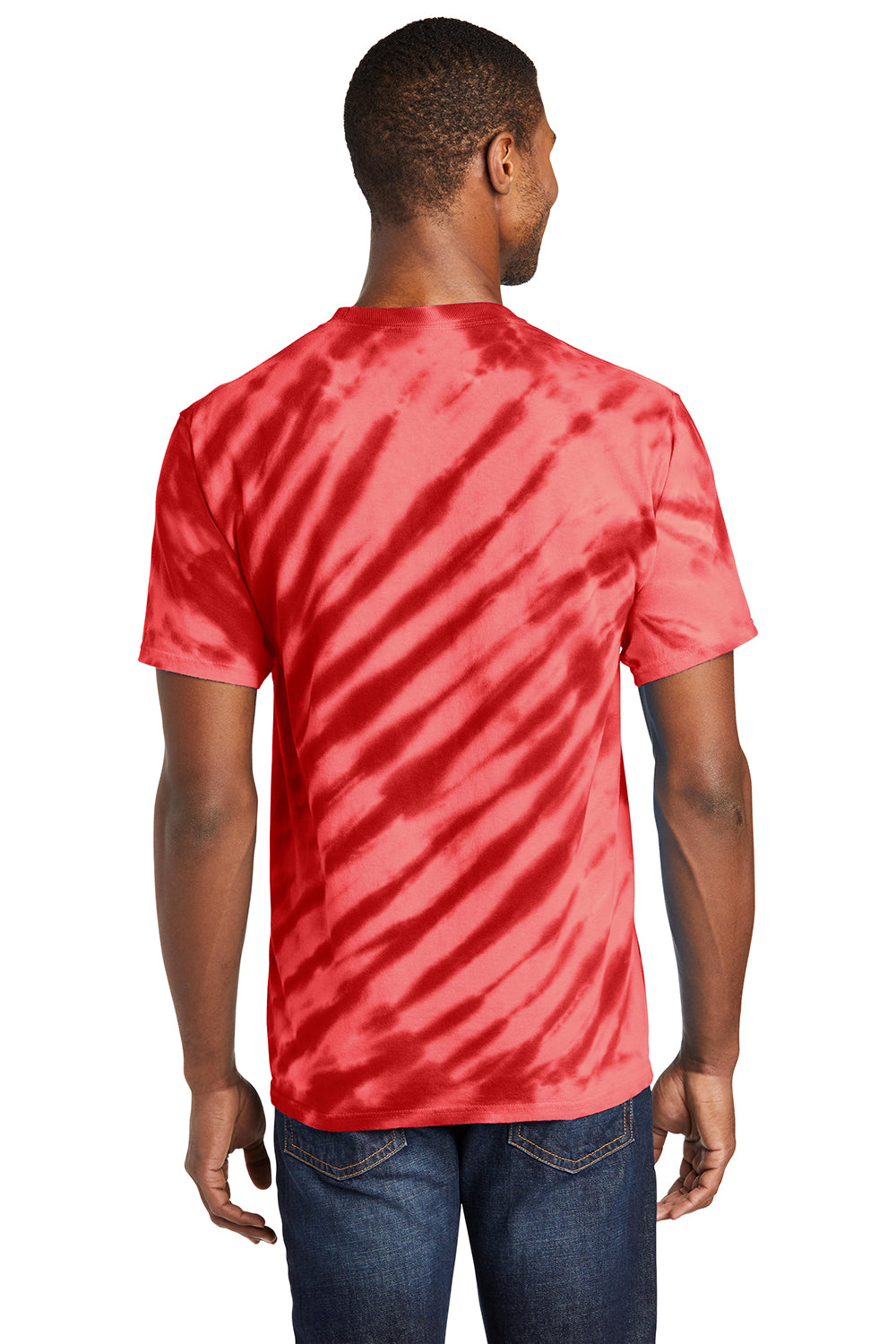 Port & Company PC148 Mens Tie-Dye Short Sleeve Crewneck T-Shirt Red Model Back