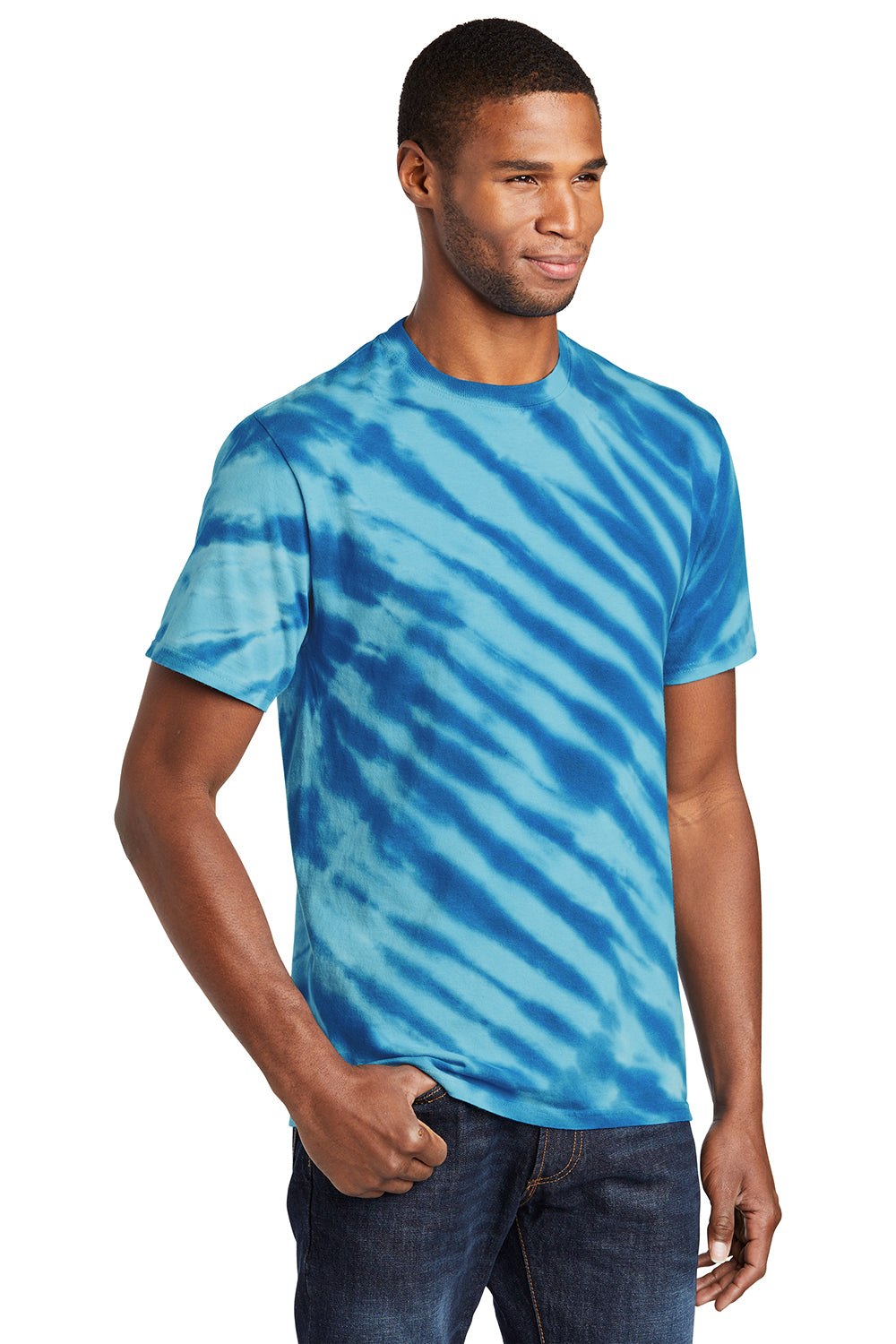 Port & Company PC148 Mens Tie-Dye Short Sleeve Crewneck T-Shirt Royal Blue Model 3q