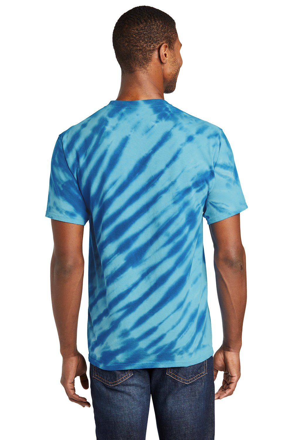 Port & Company PC148 Mens Tie-Dye Short Sleeve Crewneck T-Shirt Royal Blue Model Back