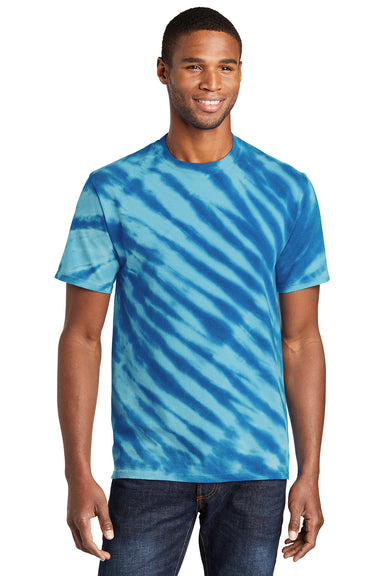 Port & Company PC148 Mens Tie-Dye Short Sleeve Crewneck T-Shirt Royal Blue Model Front