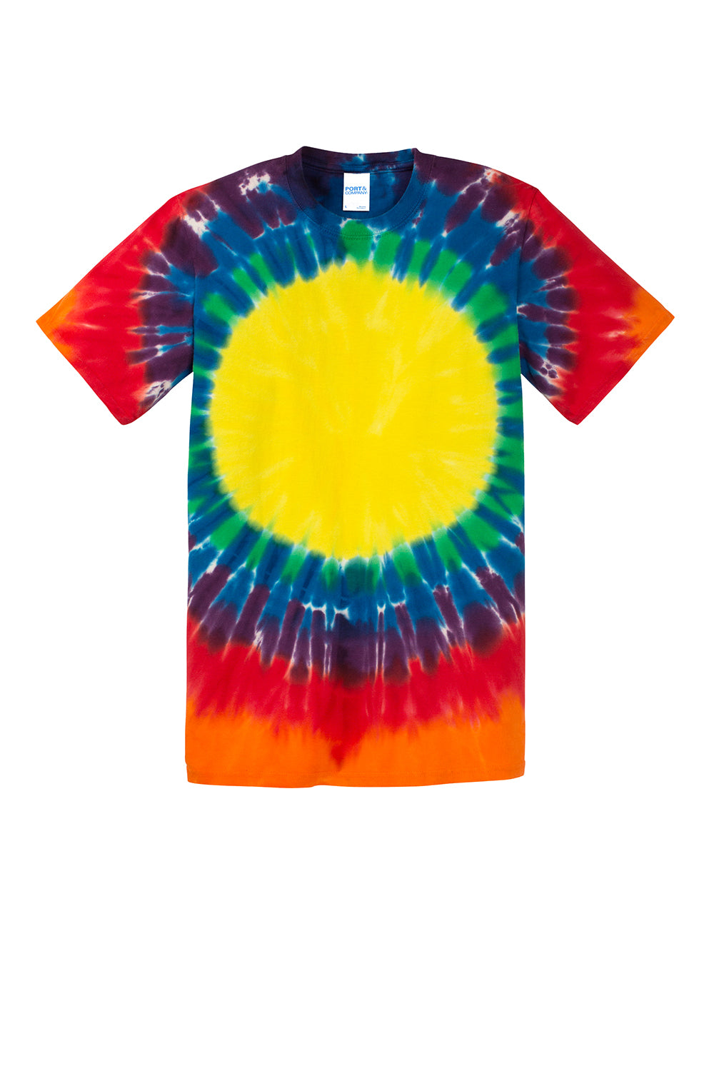 Port & Company PC149Y Youth Tie-Dye Short Sleeve Crewneck T-Shirt Rainbow Flat Front