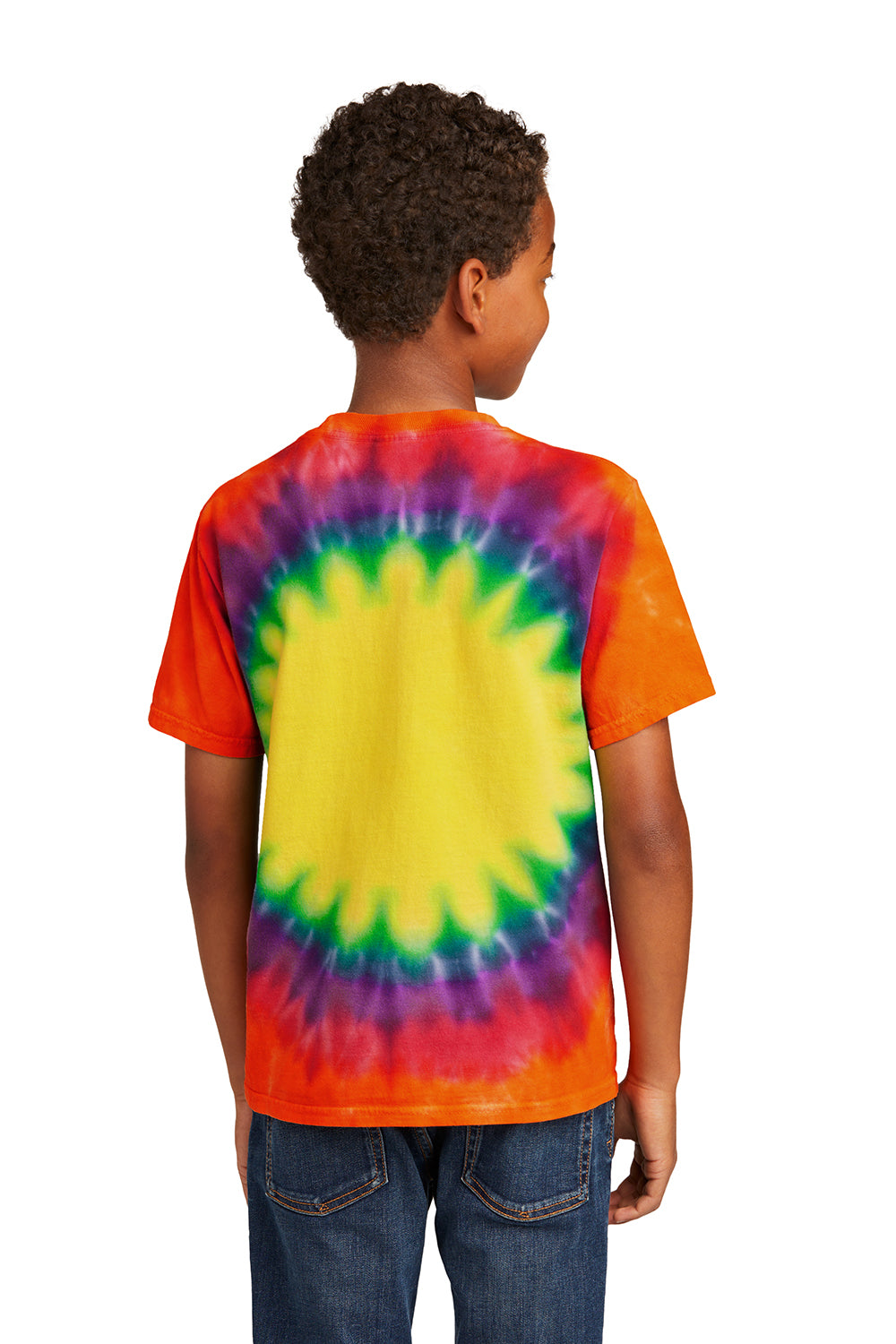 Port & Company PC149Y Youth Tie-Dye Short Sleeve Crewneck T-Shirt Rainbow Model Back