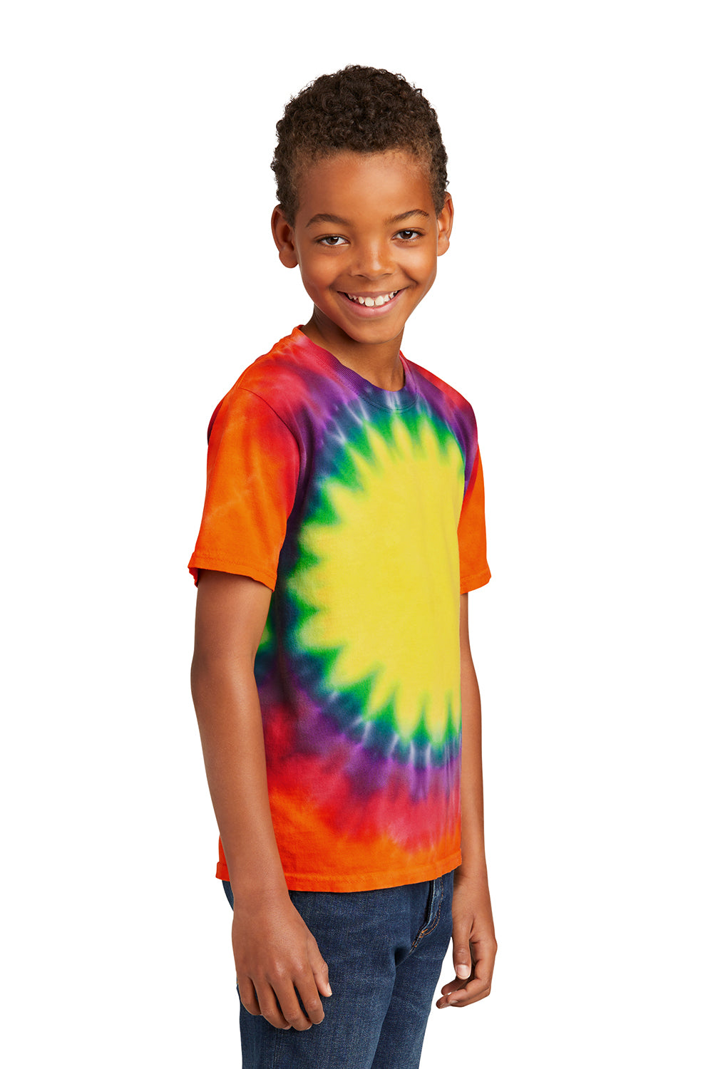 Port & Company PC149Y Youth Tie-Dye Short Sleeve Crewneck T-Shirt Rainbow Model Side