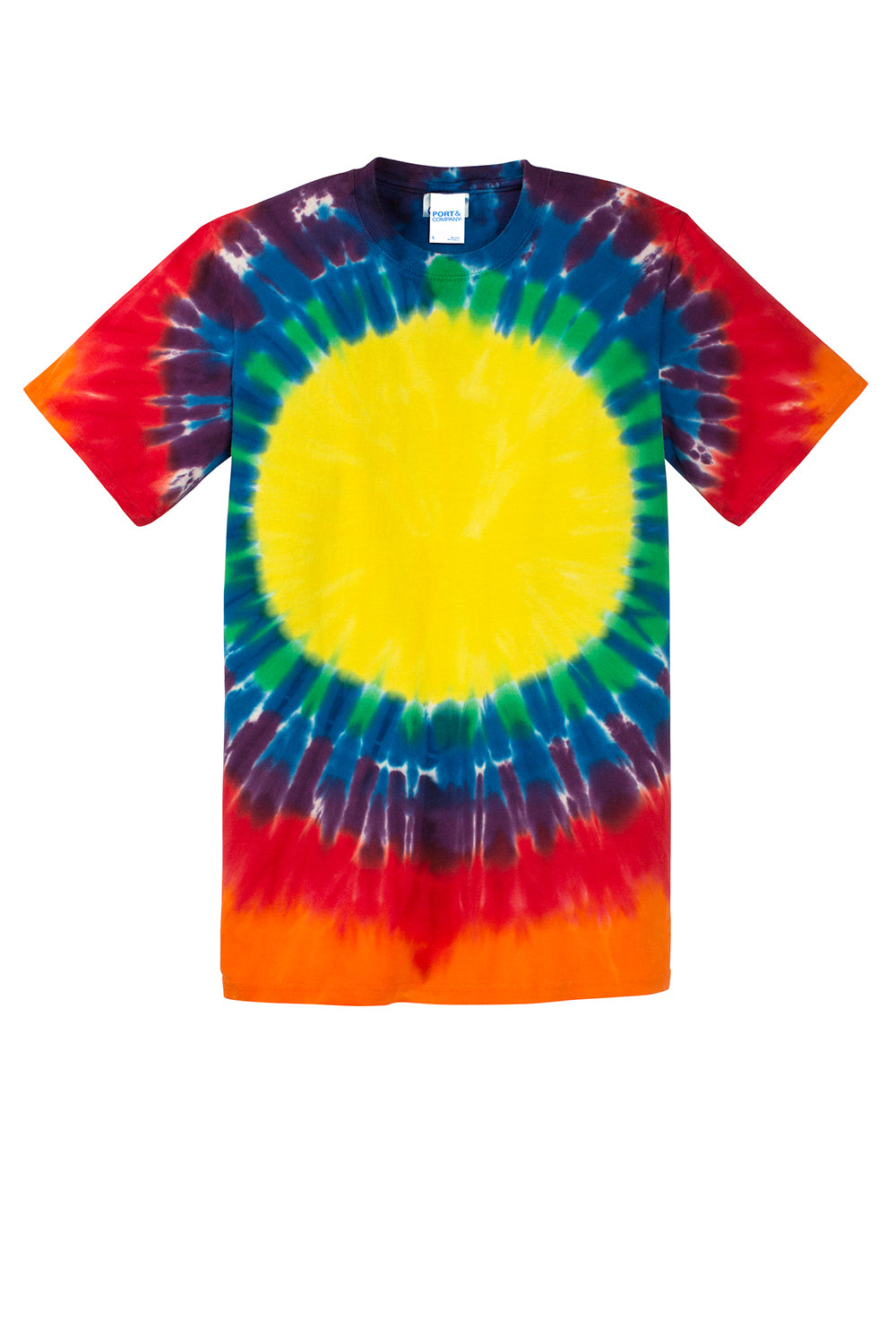 Port & Company PC149 Mens Tie-Dye Short Sleeve Crewneck T-Shirt Rainbow Flat Front