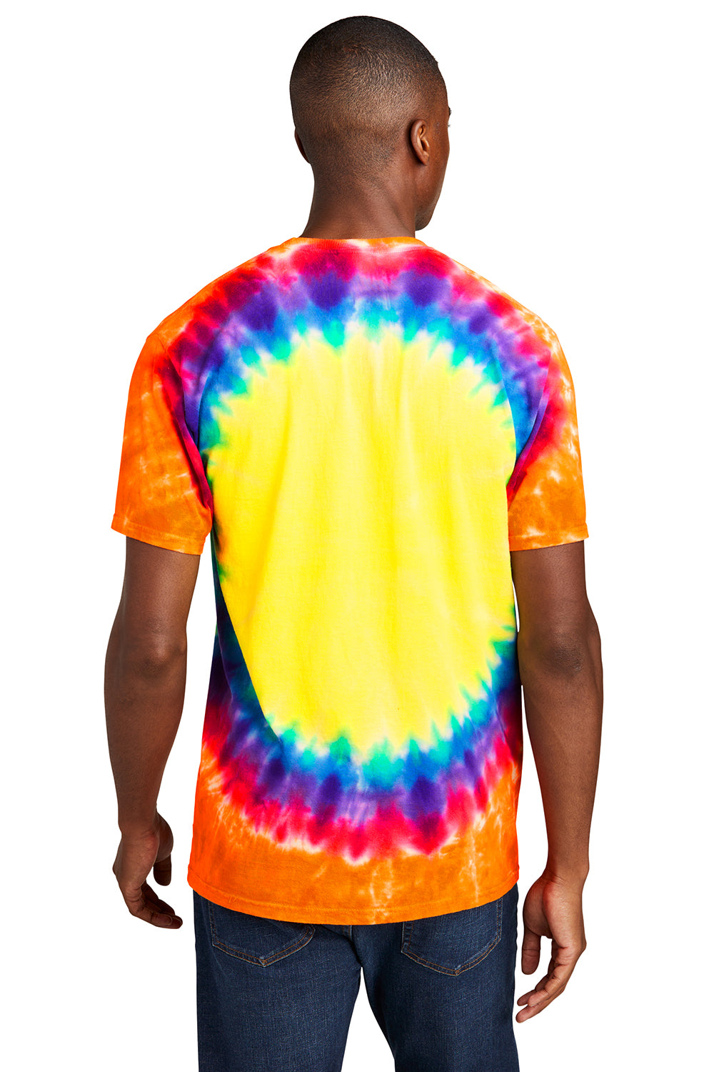 Port & Company PC149 Mens Tie-Dye Short Sleeve Crewneck T-Shirt Rainbow Model Back