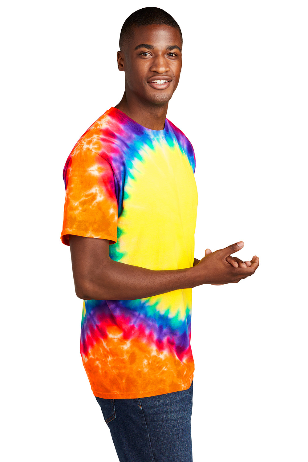 Port & Company PC149 Mens Tie-Dye Short Sleeve Crewneck T-Shirt Rainbow Model Side