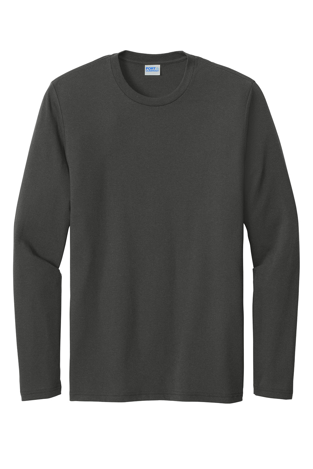 Port & Company PC330LS Mens Long Sleeve Crewneck T-Shirt Coal Grey Flat Front