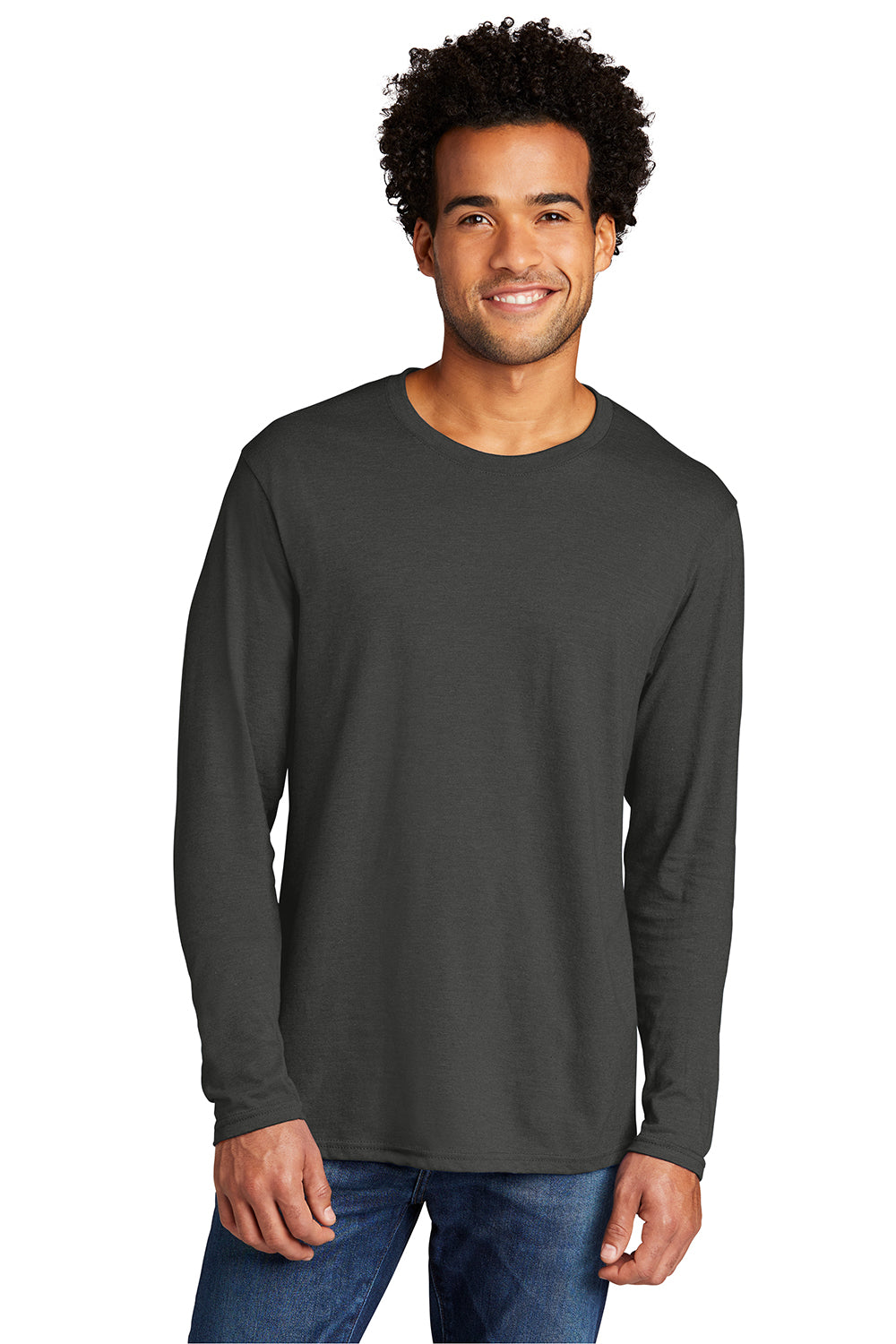 Port & Company PC330LS Mens Long Sleeve Crewneck T-Shirt Coal Grey Model Front